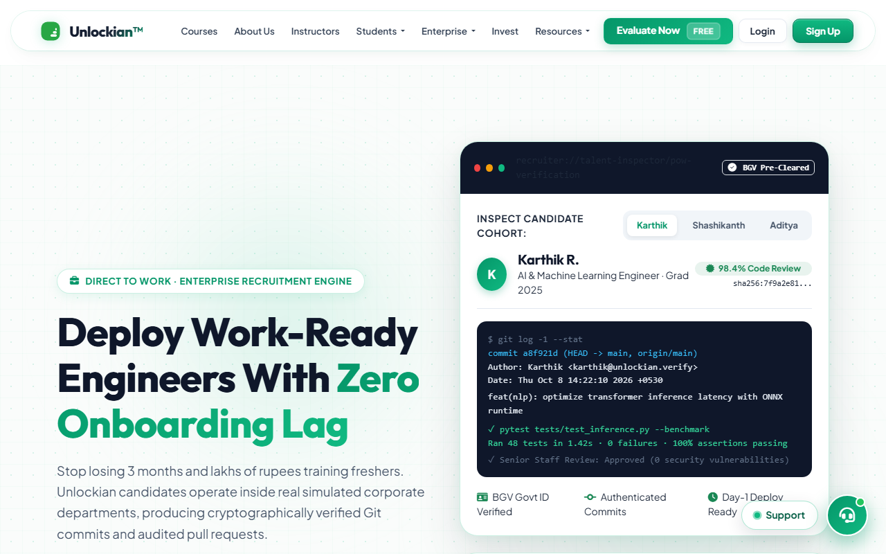 Unlockian Recruiter Talent Sandbox & Candidate Verification